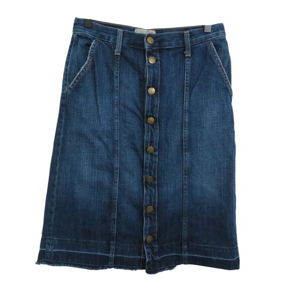 Current Elliott Women Sz 28 The Sally Skirt Denim Skirt Button Front Raw Hem - Picture 1 of 6